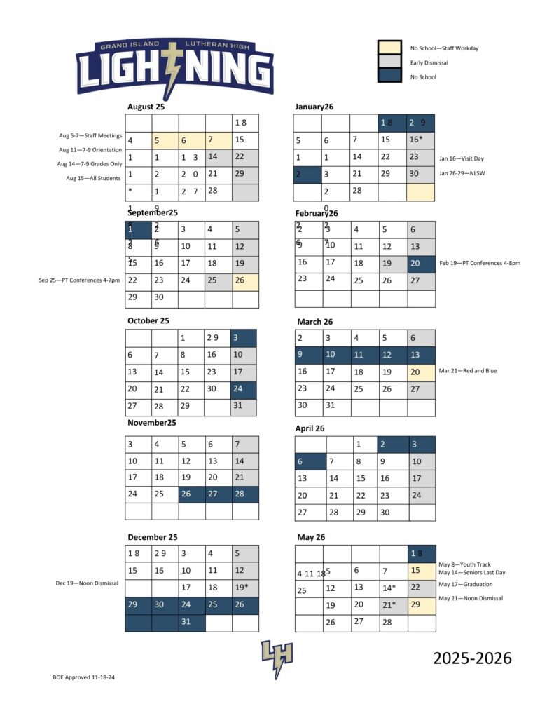 Lutheran High School Academic Calendar