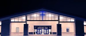 Grand Island Lutheran High School building at night