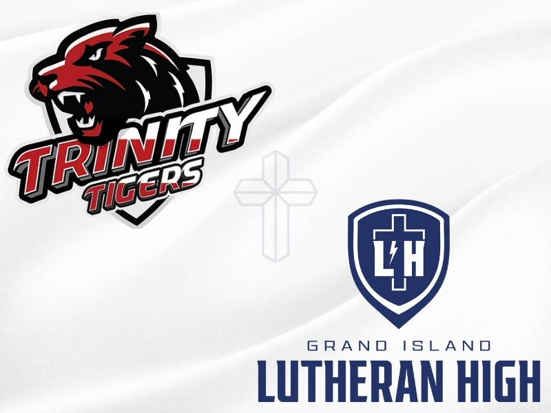 Trinity and Lutheran High logos on same canvas to show the unification of both schools.