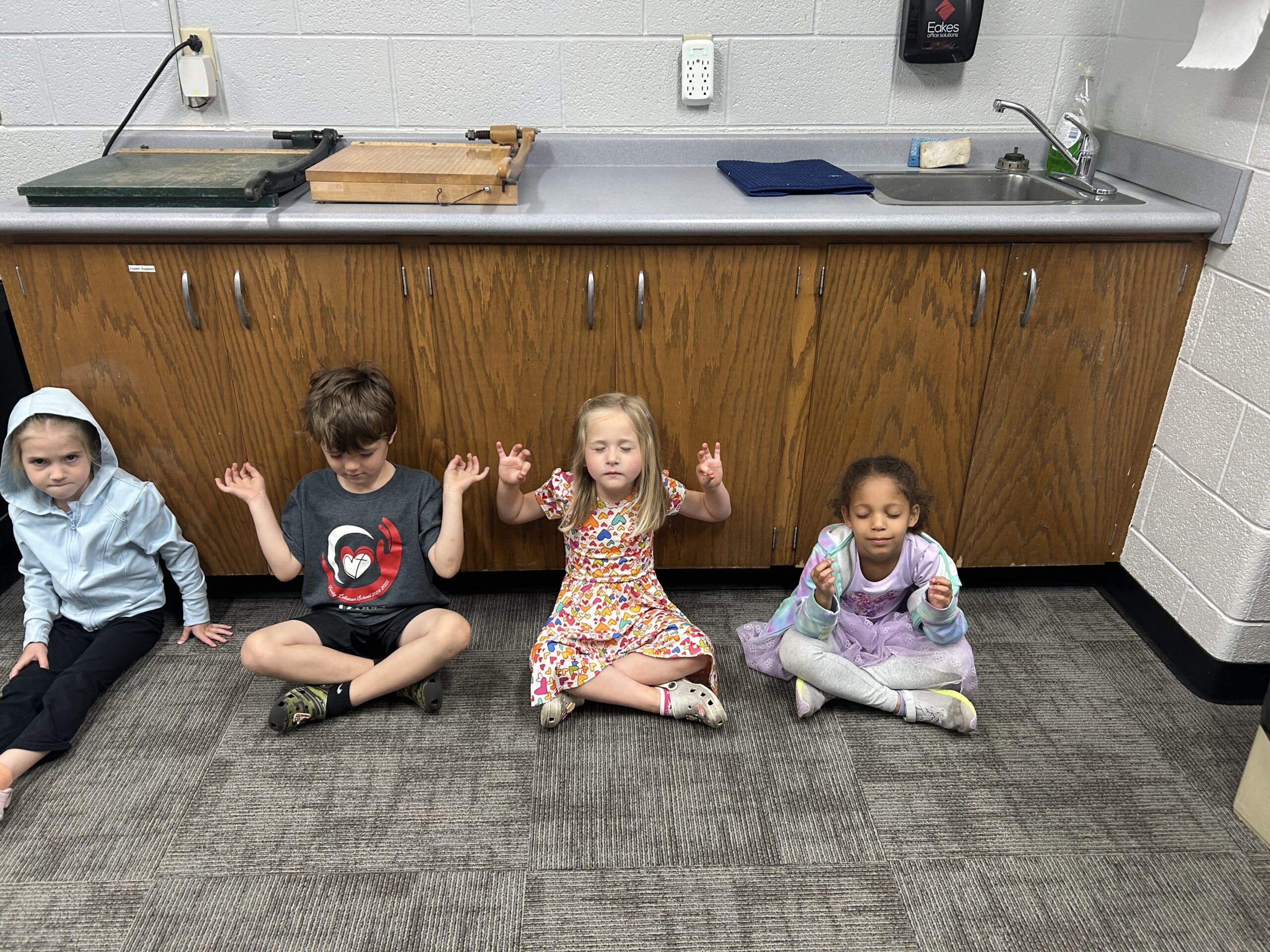 Children participating in mindfulness and calm-time activities